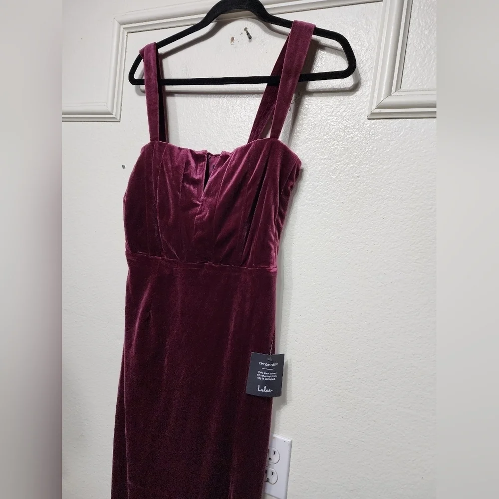 Lulus Pristine Luxury Dark Berry Velvet Bustier Maxi Dress S Wedding Party - Picture 7 of 10